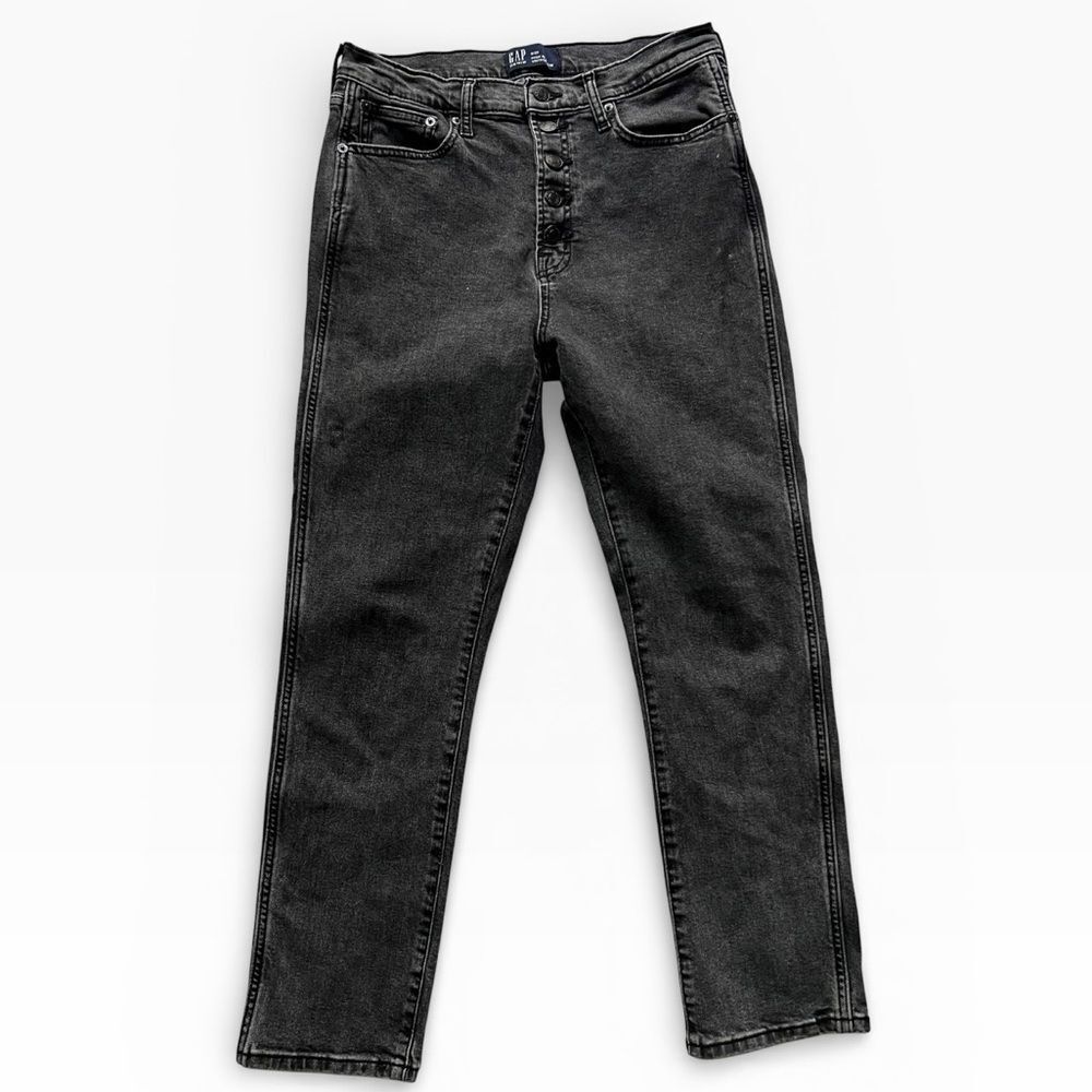GAP Vintage Slim Charcoal Black High Rise Button Up Denim Jeans Sz 8